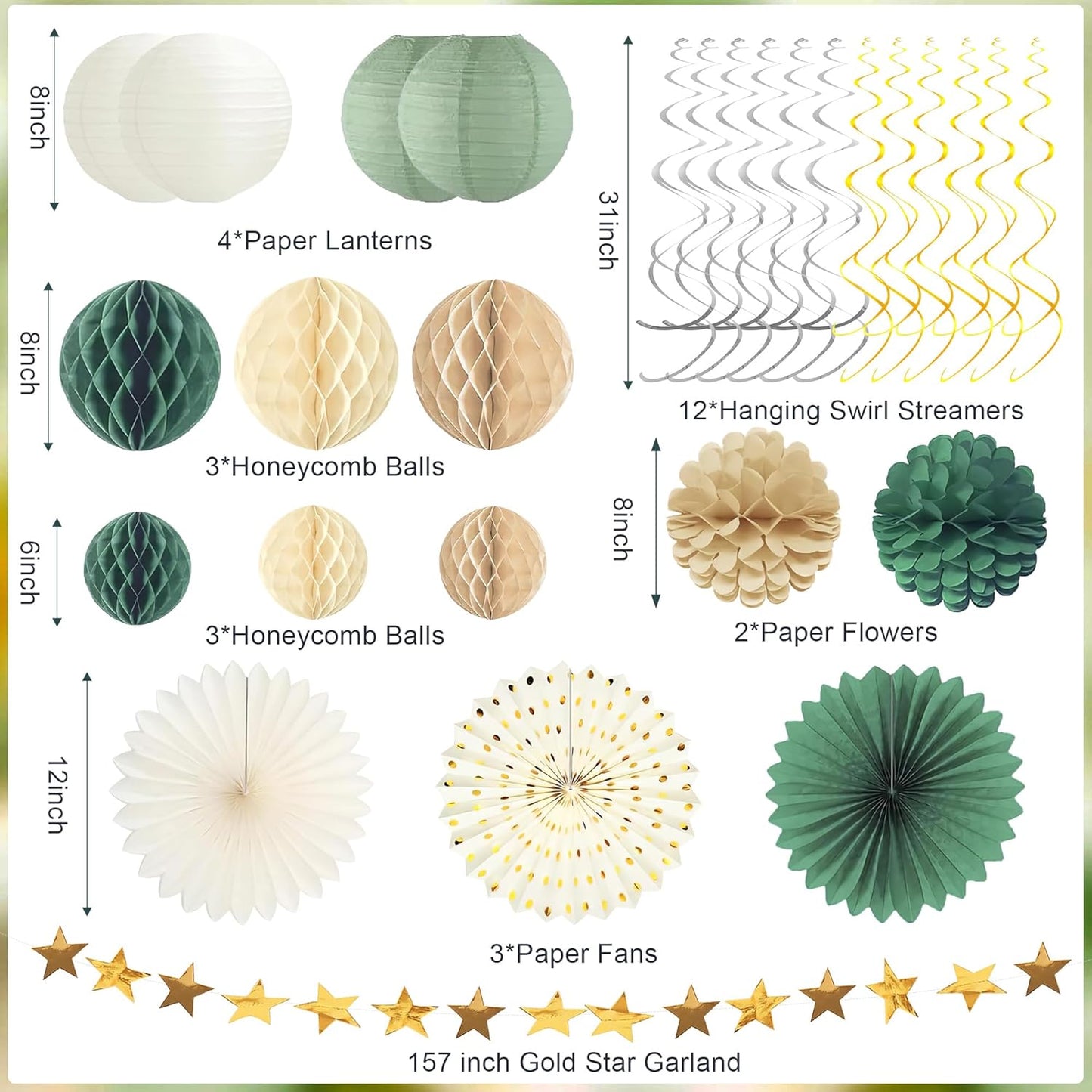 Tissue Paper Pom Poms - 23 PCS Dusty Blue Paper Flowers Pom Pom Kit Circle Dot Party Banner Hanging Swirl Party Decorations for Wedding Birthday Baby Shower Bridal Shower Tea Party