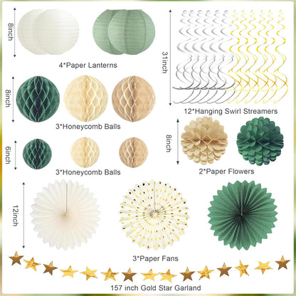 Tissue Paper Pom Poms - 23 PCS Dusty Blue Paper Flowers Pom Pom Kit Circle Dot Party Banner Hanging Swirl Party Decorations for Wedding Birthday Baby Shower Bridal Shower Tea Party