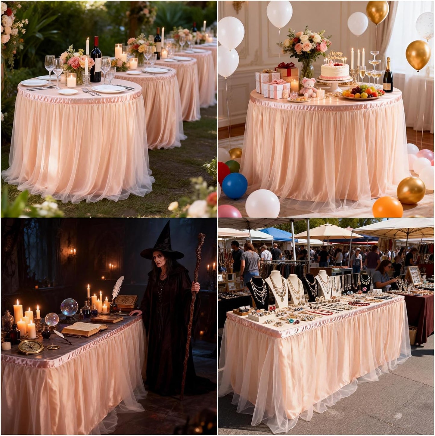 THARAHT Tulle Table Skirt 6FT 180CM Long for Rectangle Tables Round Tables Ruffle Desk Skirt for Princess Girls Birthday Party Cake Dessert Decorations Table Skirt