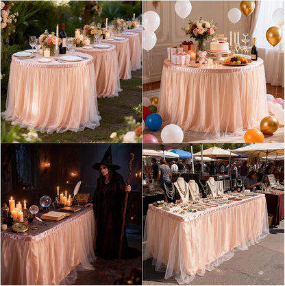 THARAHT Tulle Table Skirt 6FT 180CM Long for Rectangle Tables Round Tables Ruffle Desk Skirt for Princess Girls Birthday Party Cake Dessert Decorations Table Skirt