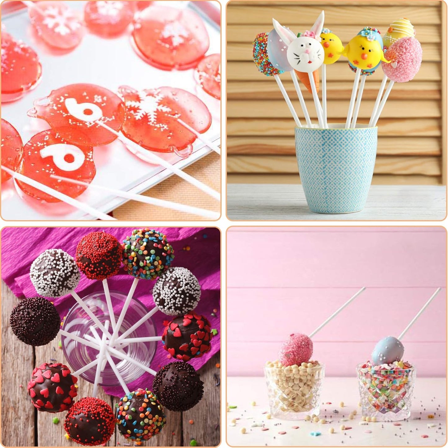 Augshy 300Pcs 6 Inch Cake Pops Making Tools - 100Pcs Cake Pop Sticks, Bags and Twist Ties