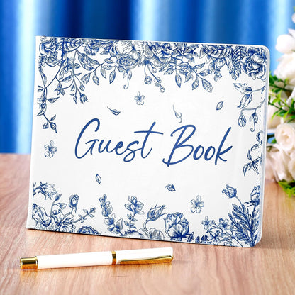 Panelee Wedding Guest Book with Pen Set Elegant Guest Sign in Books Bridal Shower Guestbook Beautiful Guest Book Wedding Reception Guestbook for Wedding (Flower, Blue)