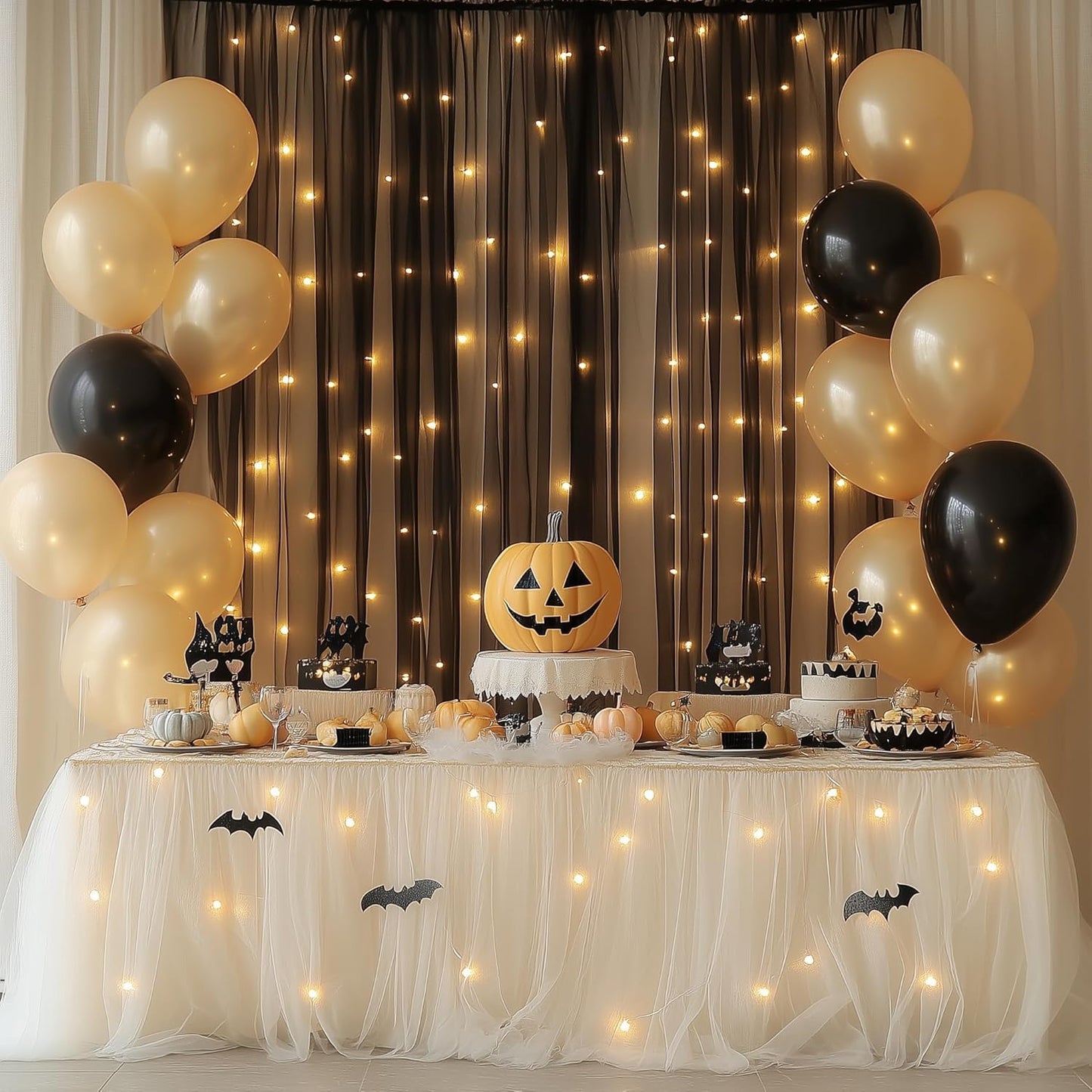 Fomcet Tulle Backdrop Curtains with Lights String White 10FT X 8FT Sheer Curtain with Lights Tulle Curtains Backdrop for Wedding Birthday Party Baby Shower Photo Shoot (2 Panels 5x8FT)