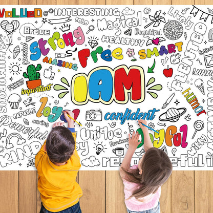 43.3x31.5 Summer Coloring Poster with Picture, Giant Cute Painting Poster, Large Coloring Tablecloth for Classroom Home Birthday Party Supplies Favor