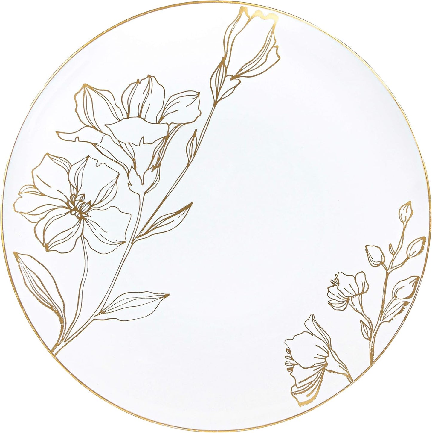 PLASTICPRO [16 OZ 20 Count] White Plastic Floral Design Party Soup bowls With Gold Rim Premium heavyweight Elegant Disposable Tableware Dishes