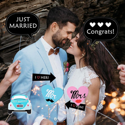 Kotbs 52pcs Wedding Photo Booth Props, Bachelorette Party Photo Booth Prop Kit for Bridal Shower, Engagement and Valentines Party, Photobooth Props Wedding Party Supplies