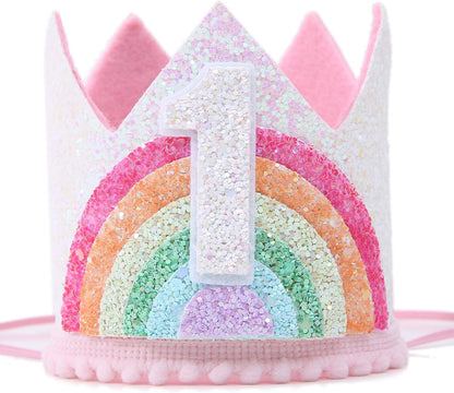 Birthday Rainbow Girl Crown, Birthday Hat for Event Party Supplies,Photo Props