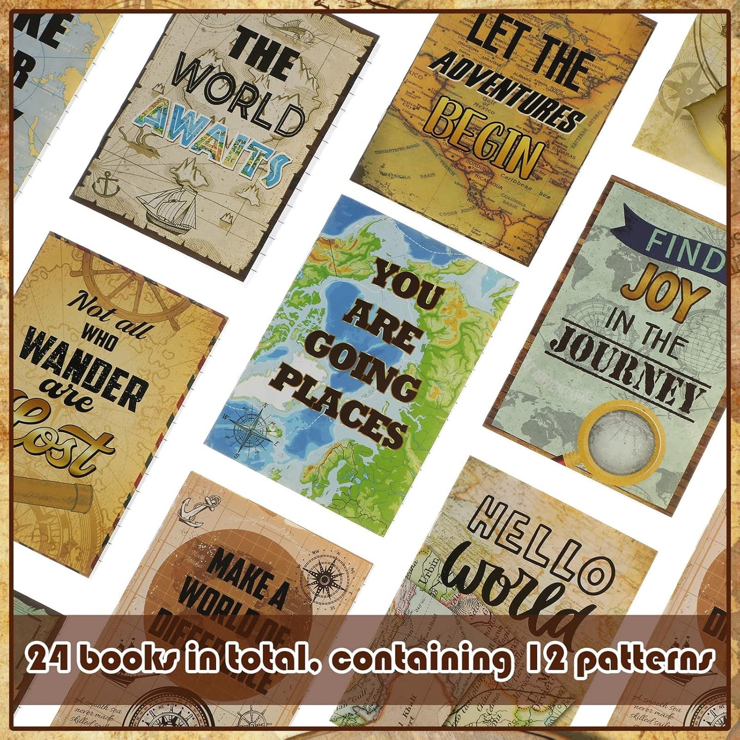 Sabary 24 Pcs Travel The Map Notepad Travel Inspirational Gifts Notepads Mini Motivational Journal Notebooks Antique Map Patterns Small Pocket Notebooks for School Office, 4.72 x 3.35 Inch,12 Styles