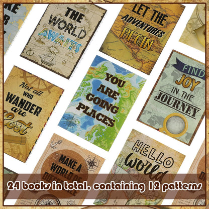 Sabary 24 Pcs Travel The Map Notepad Travel Inspirational Gifts Notepads Mini Motivational Journal Notebooks Antique Map Patterns Small Pocket Notebooks for School Office, 4.72 x 3.35 Inch,12 Styles
