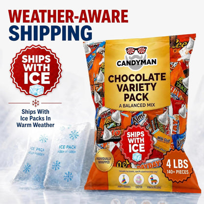 CANDYMAN 4 lb Assorted Chocolate Candy Variety Pack, Bulk Chocolate Individually Wrapped, Candy & Holiday Treats, Father's Day, Ship with Ice