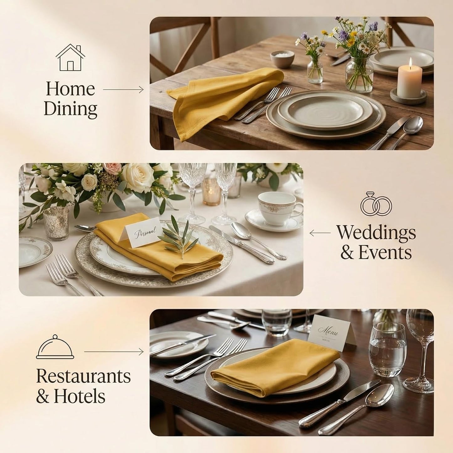 ACCENTHOME Natural Cotton Linen Napkin Set of 12 18x18 inch Dinner Napkins - Washable Soft Premium Hotel Quality Reusable Hemmed Edges Napkins Perfect Table Linens for Family Dinners, Weddings