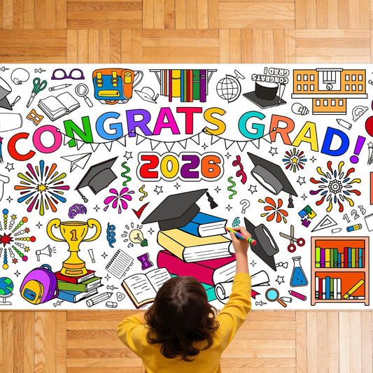 Graduation Coloring Tablecloth/Poster, Kindergarten Graduation Gifts, 72" X 30" Paper Coloring Graduation Tablecloth for Kids Crafts Activities, DIY Kindergarten Preschool Graduation Decorations Gifts