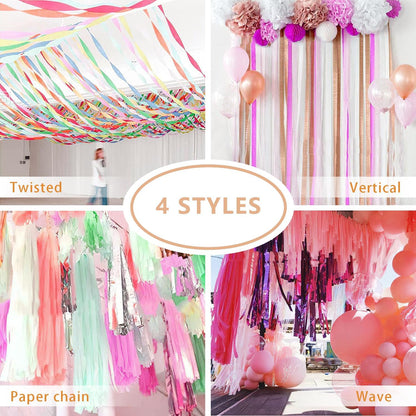 PIGETALE Crepe Paper Streamers 4 Rolls 328ft, Pack of Unique 3 Purple and White Party Streamer for Birthday Wedding Ceremony Baby Shower Party Decorations DIY Supplies Art Crafts (1.8Inch x 82Ft/Roll)
