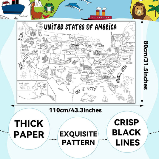 Naozinebi US Map Coloring Poster for Giant Coloring Poster Large US States Map Coloring Tablecloth Jumbo Coloring Books for Home Birthday Party Supplies Favor
