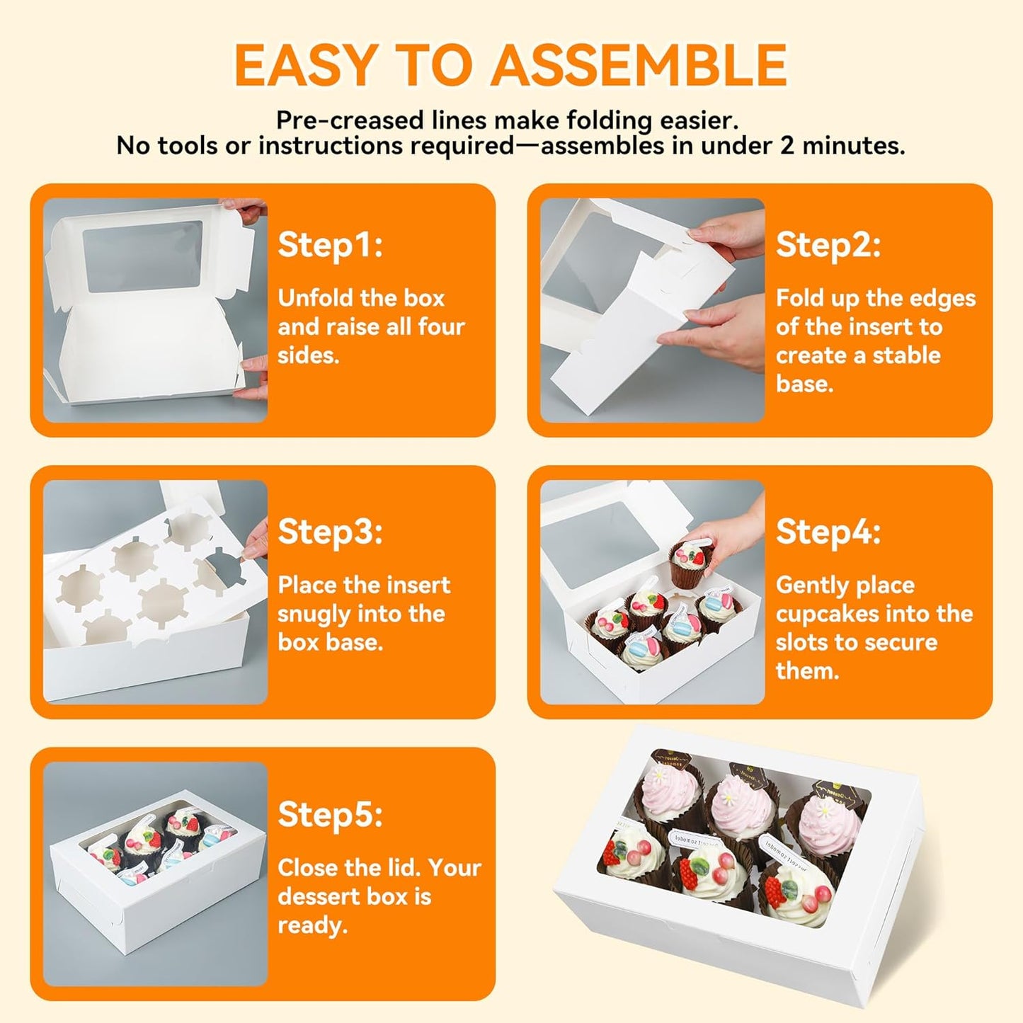 30-Set Cupcake Boxes Bulk with Clear Display Window Hold 6 Standard Cupcakes, Disposable Food Grade White Cupcake Carrier Cupcake Container, Perfect for Cupcakes Muffins Cookies Pastries