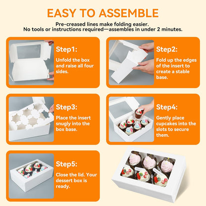 30-Set Cupcake Boxes Bulk with Clear Display Window Hold 6 Standard Cupcakes, Disposable Food Grade White Cupcake Carrier Cupcake Container, Perfect for Cupcakes Muffins Cookies Pastries