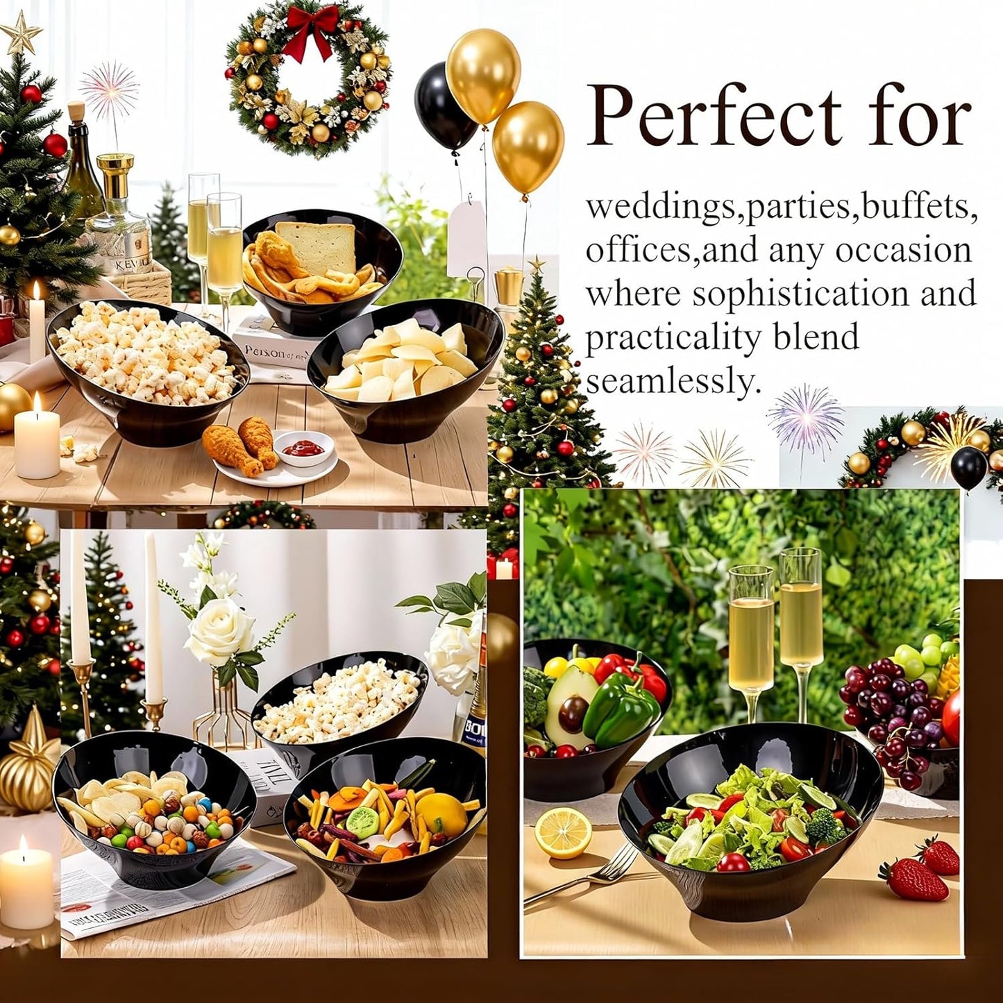 Liacere 54 OZ Clear Plastic Serving Bowls - 16PCS Angled Serving Bowls - Disposable Bowl for Candy Chip - Party Table Salad and Fruit，Can be Used Weddings and Gatherings＆ New Year