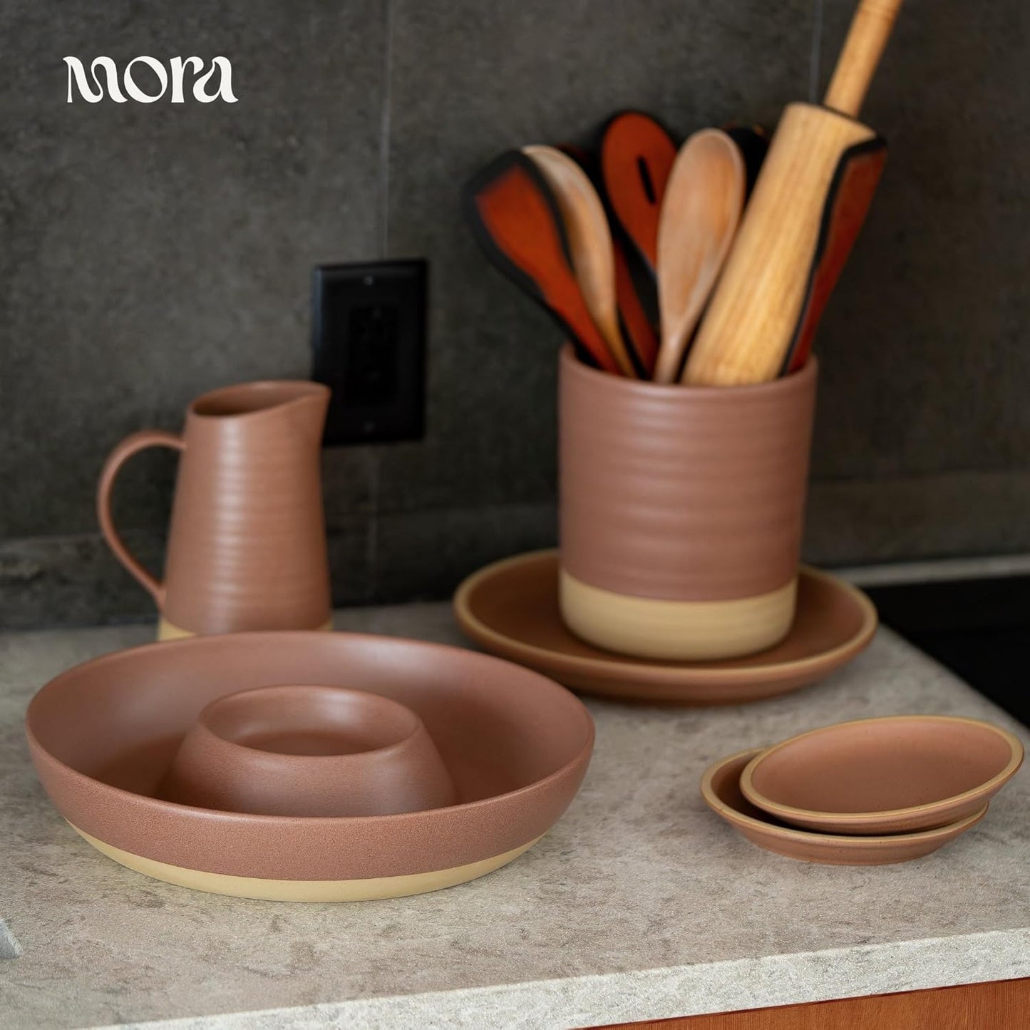 Mora Ceramic Chips and Dip Serving Tray: Large Divided Party Bowl Set for Chips & Salsa, Veggies & Dip, Fruit, Snacks, Entertaining, Hosting, etc. Minimalist Design for the Modern Hostess - White