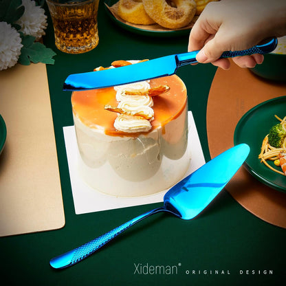 Xideman® 7-Piece Hammered 18/10 Stainless Steel Silverware Serving Utensil Set - Hostess Flatware with Cake Knife & Cake Server (Champagne Gold)