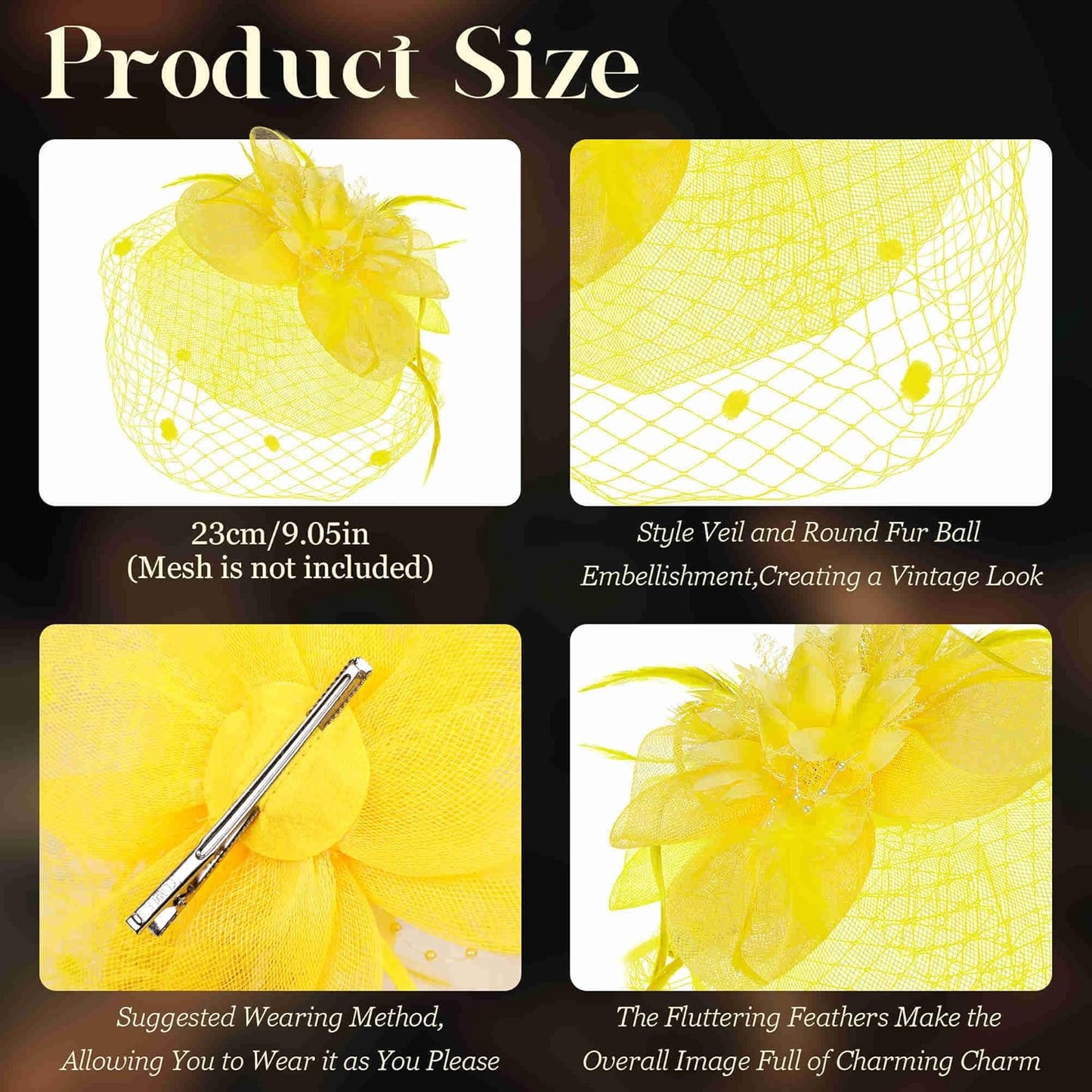 Fascinators Hats for Women Tea Party Hat Feather Mesh Headband Vintage Lace Cocktail Headwear Veil Hair Clip Church