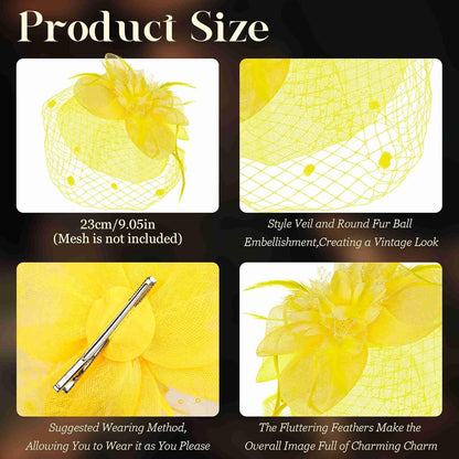 Fascinators Hats for Women Tea Party Hat Feather Mesh Headband Vintage Lace Cocktail Headwear Veil Hair Clip Church