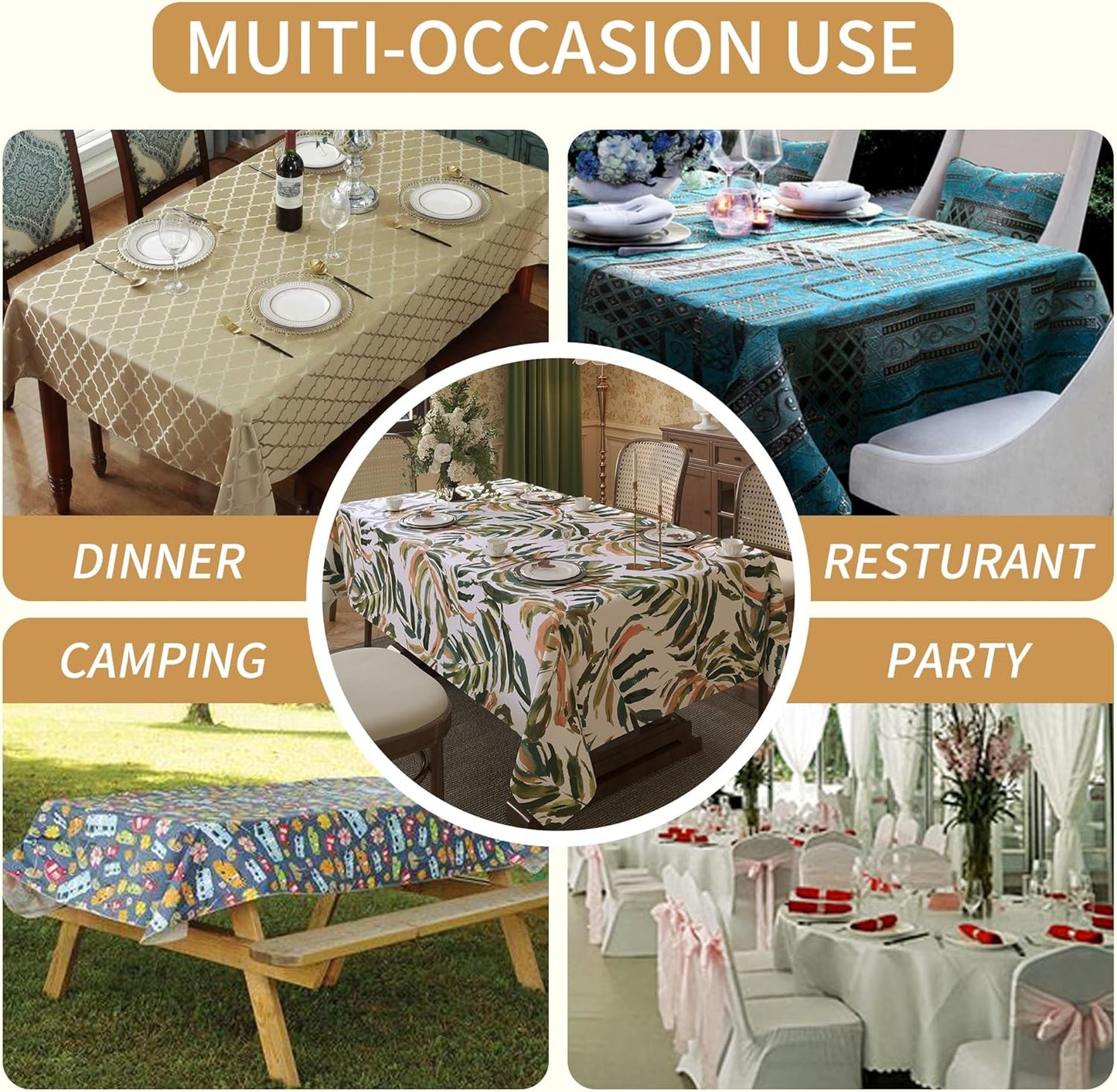 Rectangle Table Cloth,100% Waterproof Tablecloth Oil Proof Spill Proof Vinyl Table Cloth, Wipe Clean Plastic Table Cover for Dining, Camping, Indoor and Outdoor 52" x 70",Leaves