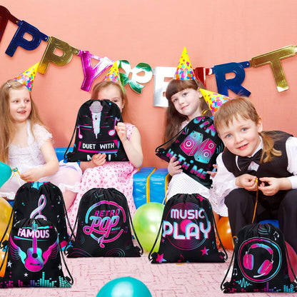 Funtery 32 Pcs Glow Party Drawstring Bags Glow Party Favors Neon Birthday Treat Bags for Teens Social Media Theme Gifts School Travel Supplies, 11.81 x 9.84 Inch