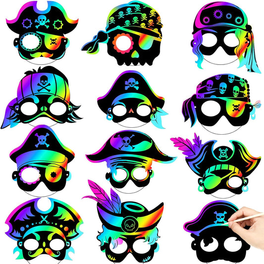 Deekin 60 Pcs Pirate Party Favors Pirate Themed Birthday Party Accessories Supplies Gasparilla Scratch Mask Craft Kit Rainbow Masks Treasure Scratch Crafts Gift Set Decorations