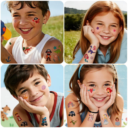 252+ PCS Glow Unicorn Princess Temporary Tattoo for Kids, 36 Sheets Rainbow Castle Candy Star Prince Fake Tattoos Sticker for Girls Boys, Luminous Birthday Magic Fairy Theme Party Favors Decoration