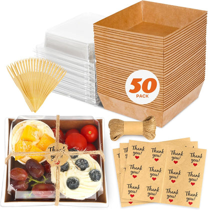 20Pcs Small Charcuterie Boxes with Clear Lids - Paper Mini Charcuterie Boxes To Go, Disposable Food Container with Lid, Dessert Boxes for Sandwich, Cookie, Sushi, Cake Slice, and Strawberries