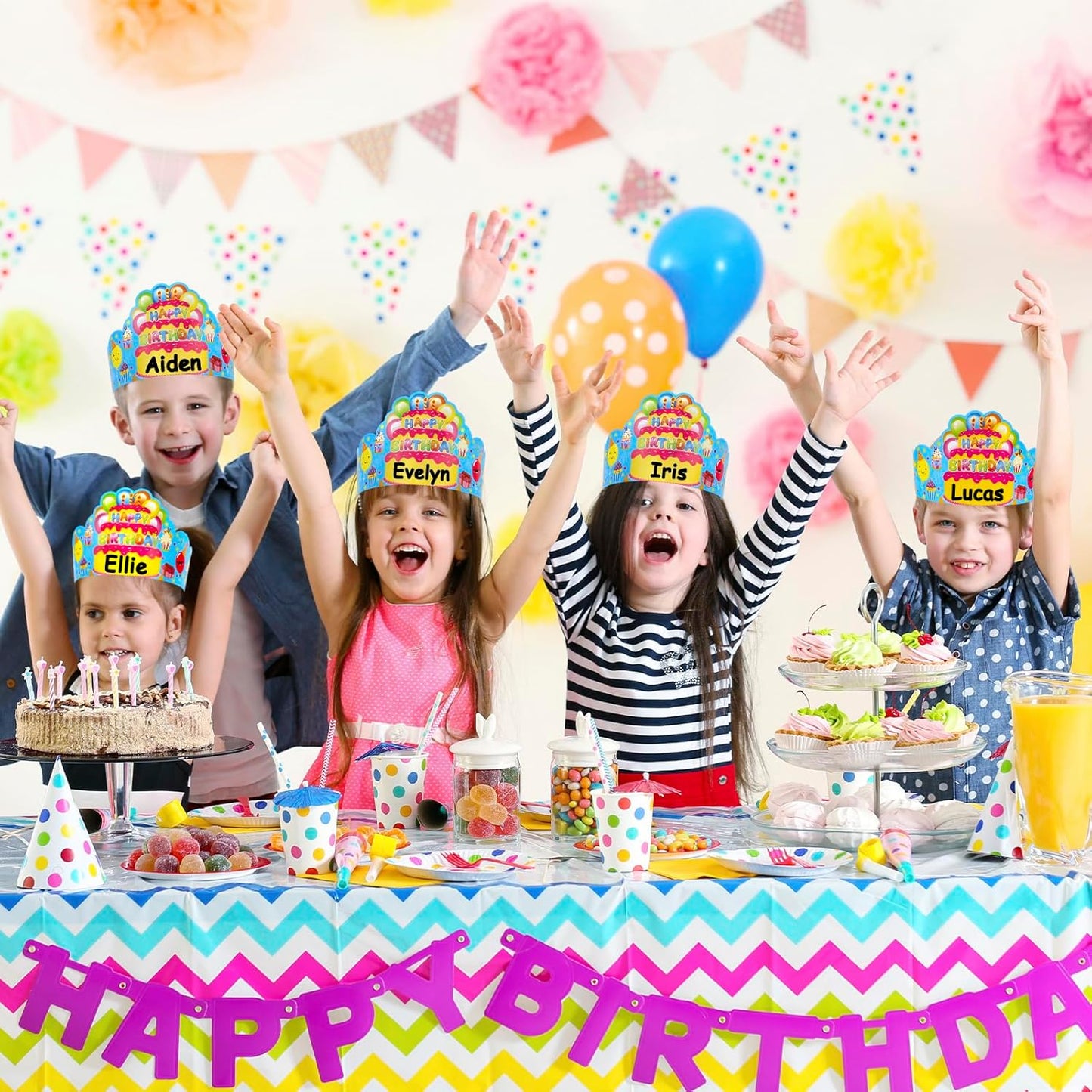 Pack of 36 Birthday Crowns for Kids - Colorful Paper Party Hats for Students Classroom School VBS Party Supplies