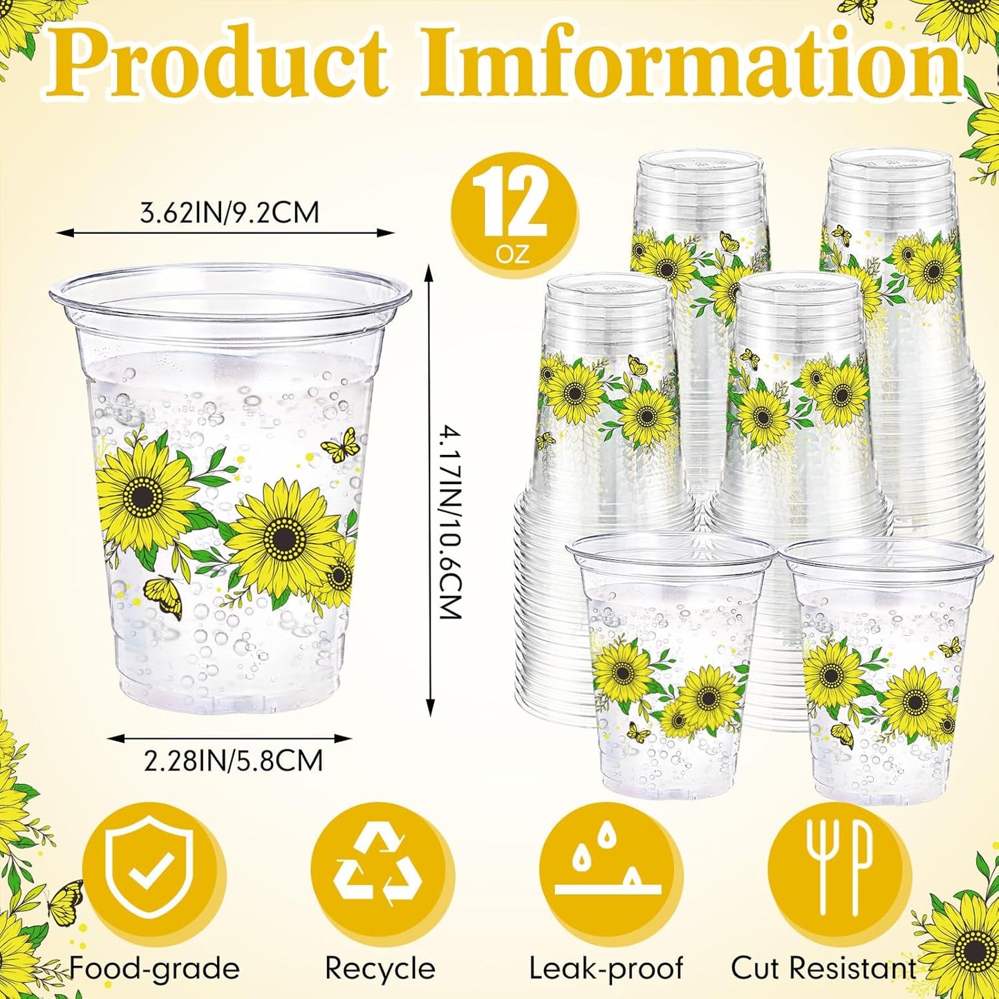 Hushee 60 Pcs Purple Floral Cups with Spring Summer Flower 16 oz Wildflowers Plastic Disposable Drinking Cups for Summer Spring Birthday Baby Shower Wedding Party Supplies