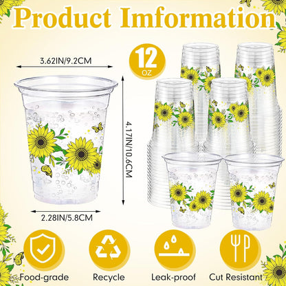 Hushee 60 Pcs Purple Floral Cups with Spring Summer Flower 16 oz Wildflowers Plastic Disposable Drinking Cups for Summer Spring Birthday Baby Shower Wedding Party Supplies