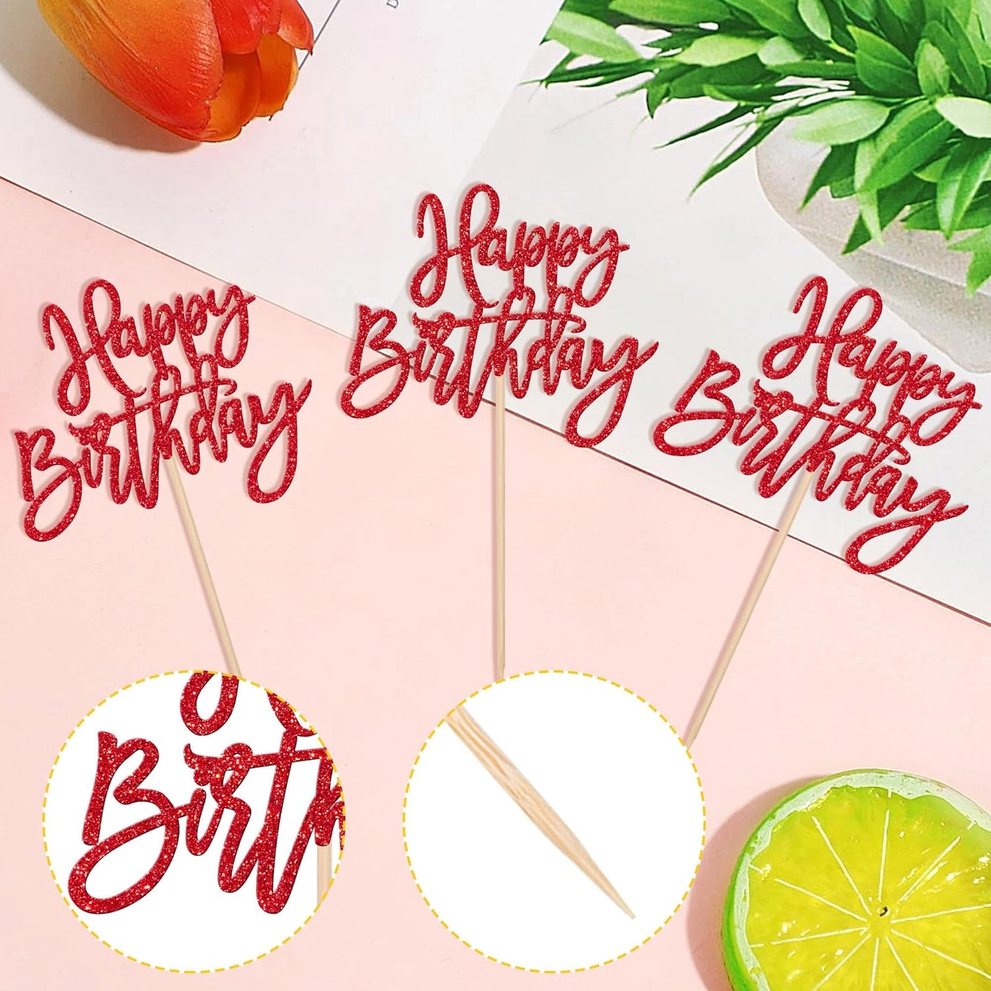 24 PCS Happy Birthday Cupcake Toppers Glitter Picks for Celebrating Anniversary Theme Party Cake Decorations Supplies Gold