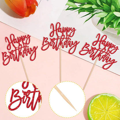 24 PCS Happy Birthday Cupcake Toppers Glitter Picks for Celebrating Anniversary Theme Party Cake Decorations Supplies Gold