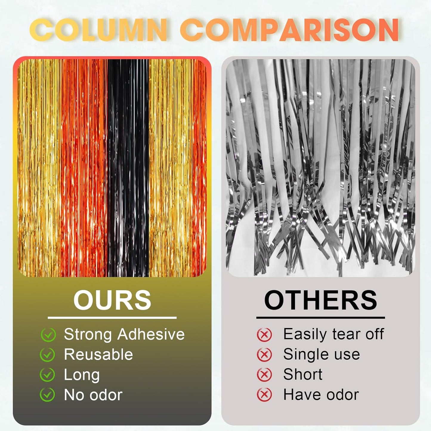 Voircoloria 3 Pack 3.3x8.2 Feet Gold Foil Fringe Backdrop Curtains, Tinsel Streamers, Fringe Backdrop for 2025 New Years Eve, Graduation, Birthday, Baby Shower, Gender Reveal, Disco Party - Colors A