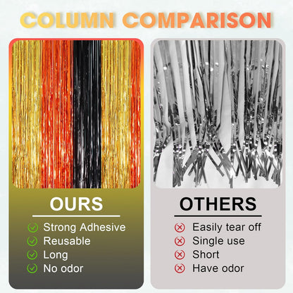 Voircoloria 3 Pack 3.3x8.2 Feet Gold Foil Fringe Backdrop Curtains, Tinsel Streamers, Fringe Backdrop for 2025 New Years Eve, Graduation, Birthday, Baby Shower, Gender Reveal, Disco Party - Colors A