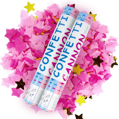 2 Pack Gender Reveal Confetti Cannon, 12 in Pink Square shaped Paper Party Poppers Cannons, Confetti Poppers For Baby Girl Gender Reveal Baby Showers (Square, Pink)