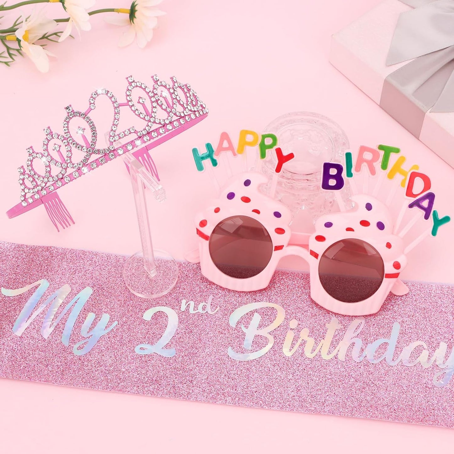 YARIEW 3rd Birthday Decorations, 3rd Glitter Purple Sash and Crown Kit with Happy Birthday Sunglasses, Tiara Princess Crown and Sash Party Outfit Accessory