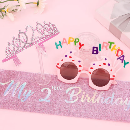 YARIEW 3rd Birthday Decorations, 3rd Glitter Purple Sash and Crown Kit with Happy Birthday Sunglasses, Tiara Princess Crown and Sash Party Outfit Accessory