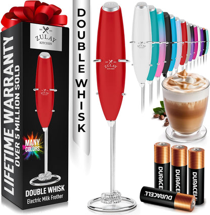 Zulay Kitchen Powerful Milk Frother Wand With Duracell Batteries - Ultra Fast Handheld Drink Mixer - Electric Whisk Foam Maker for Coffee, Lattes, Cappuccino & Matcha - Z1 Motor - Black - Colors C