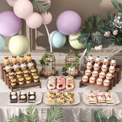 2 Set Wooden Tiered Risers Display Stands for Vendor Events,Stackable Wood Cupcake Display Stand,Farmhouse Decor Wood Dessert Table Display Set,Vendor Booth Display Items,Food Display Risers for Party