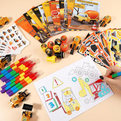 BenLouis 84Pcs Construction Party Favors Excavator Theme Coloring Books Crayons Sticker Set Bulk for Kids Construction Birthday Goodie Bag Stuffer Classroom Gifts Rewards Craft Pinata Fillers