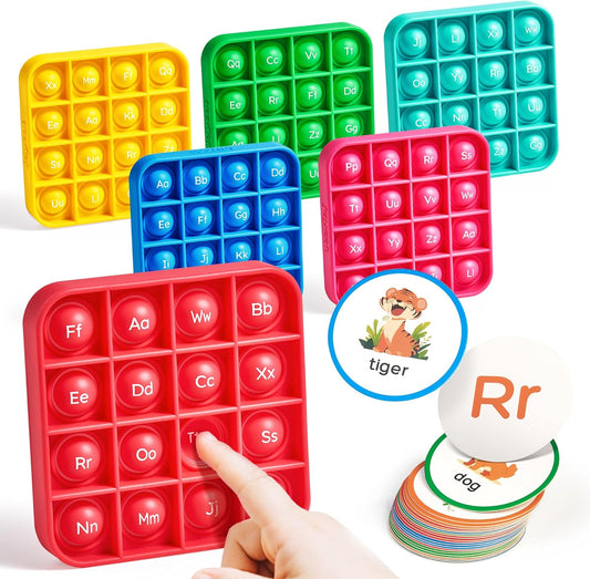 JoyCat Alphabet Bingo Game for Kids Ages 3-5, Sensory ABC Learning Toy with 6 Reusable Silicone Bingo Boards, 26 Double-Sided Letter & Picture Cards, Preschool Kindergarten Classroom Game
