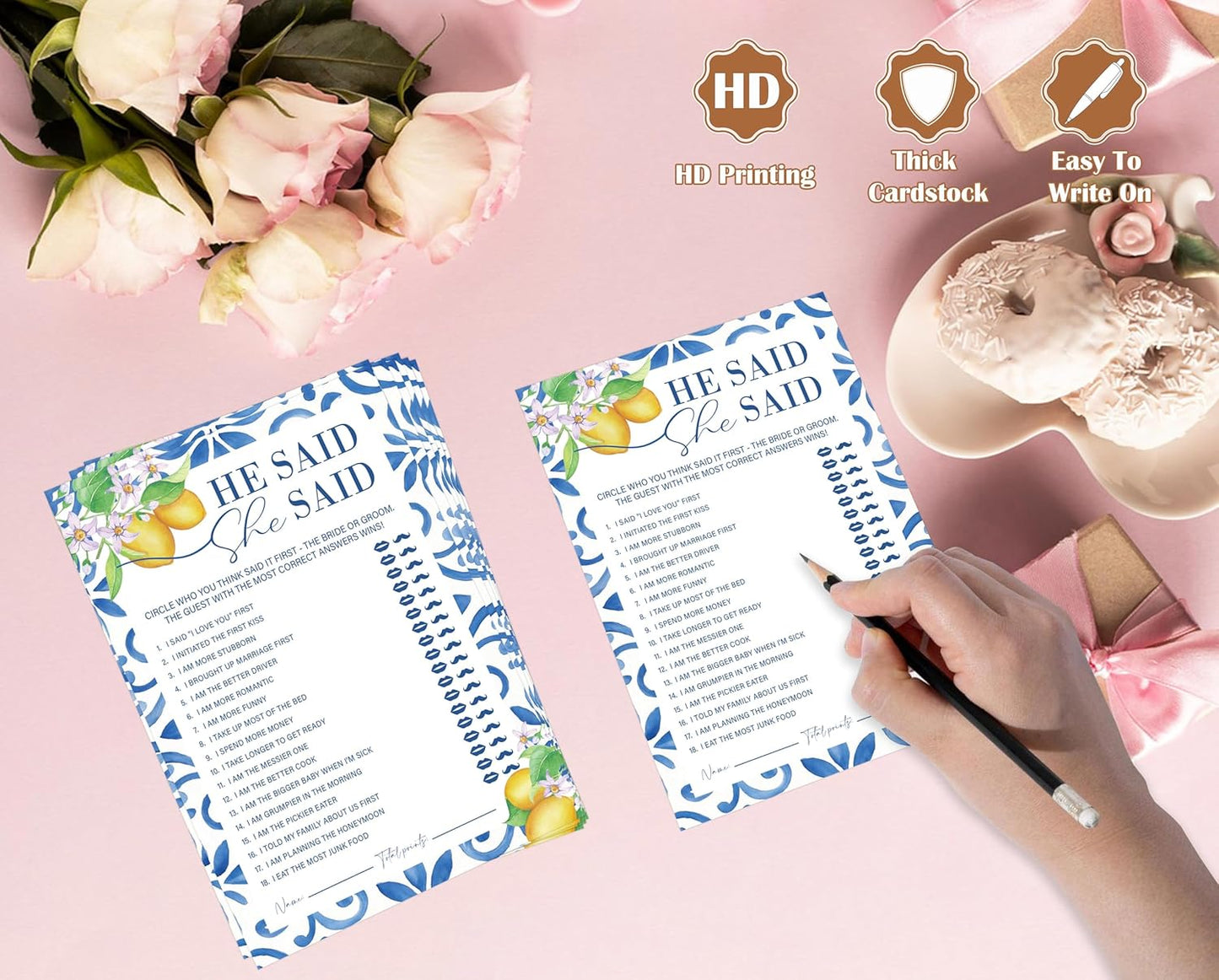 Mediterranean Lemon Bridal Shower Bingo Game with Blank Squares, Pack of 30 Game Cards, Bridal Shower Decorations, Wedding Engagement Decor, Bachelorette Party Supplies - KR30