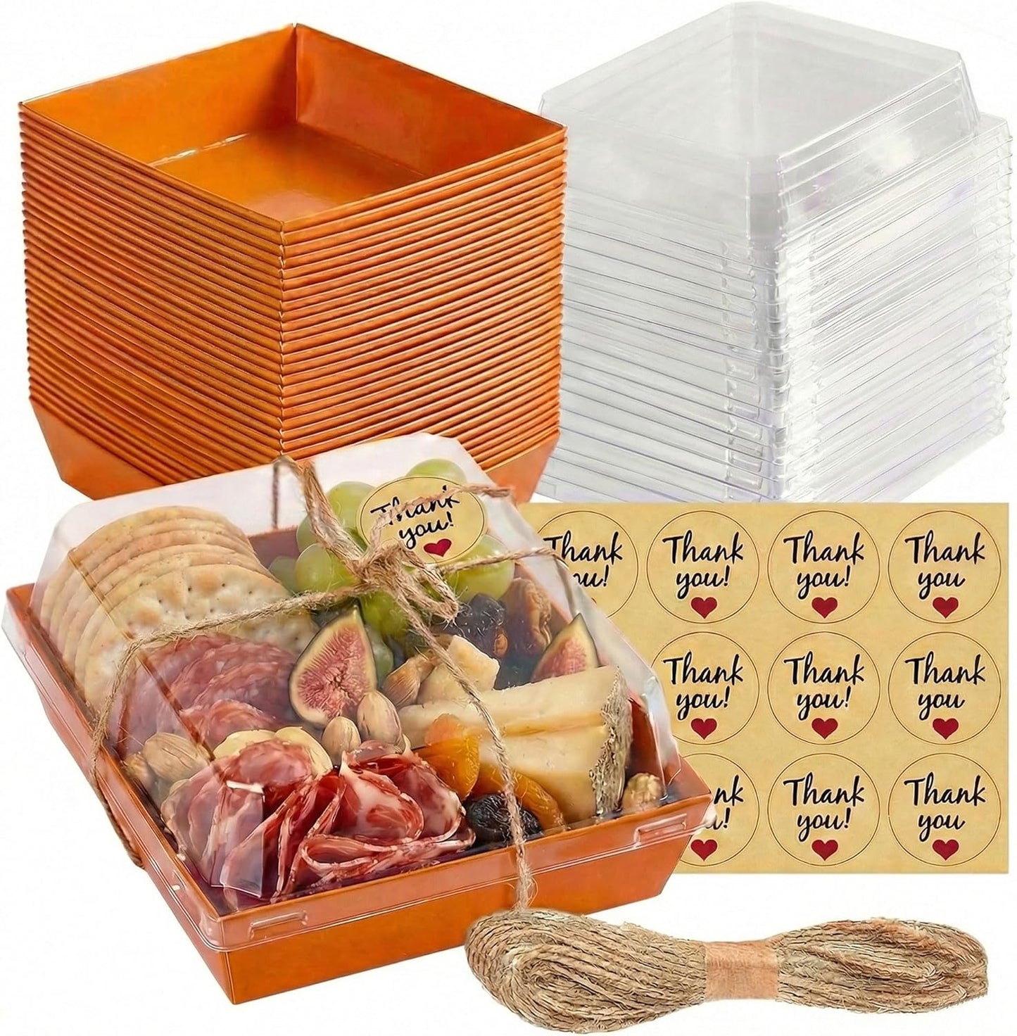 Leafiew 50 Pack Small Charcuterie Boxes with Clear Lids - To Go Paper Mini Charcuterie Box, Disposable Food Containers, 5Inch Dessert Boxes - Sandwich, Cookie, Sushi, Cake Slice, Strawberries (Brown)