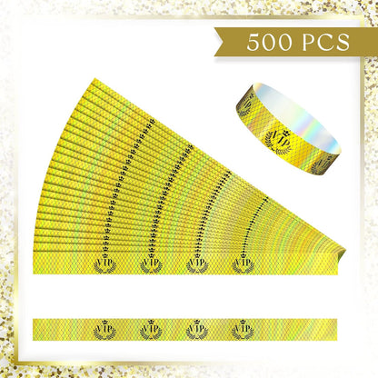 Jadive 500 Pieces Paper Wristbands VIP Plastic Waterproof Party Identification Wristbands Party Bracelets for Events Amusement Parks, Club, Concerts, Fairs, Festivals and Events(Black, Gold)