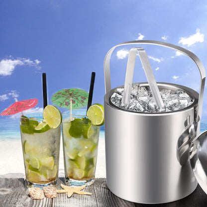 Sailnovo Mini Ice Bucket 1.2 Liter, Premium Compact Double-Wall Stainless Steel with Lid & Ice Tong, Ideal for Cocktails, Personal Bar, Small Parties - Silver
