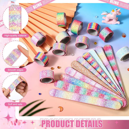 Sotiff 24 Pcs Glitter Slap Bracelets for Girls Sparkly Snap Shine Sequin Bracelet Bulk Wristband Accessories for Teen Youth Birthday Party Favors Supplies