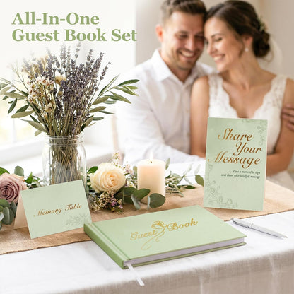 Guest Book for All Occasions – White Hardcover with Gold Foil, 120 Acid-Free Blank Pages, Includes Table Sign & Welcome Card | 8.66x6.69 Sign-in Book for Wedding, Party & Memorial